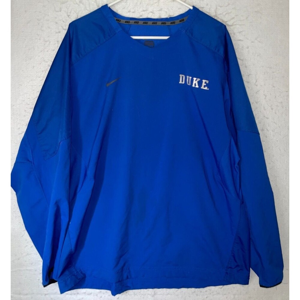 NIKE Duke Pullover Mens L Blue Windbreaker Embroidered Logo long sleeve V-neck